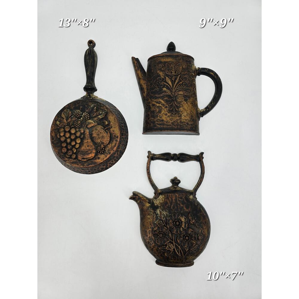 Vintage Faux Cottagecore Cast Iron Kitchen Wall Decor Set Homco 1981